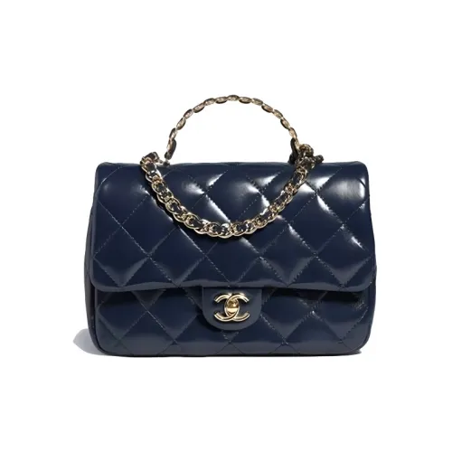 CHANEL Classic Flap CF Lambskin Handbag Shoulder Bag Crossbody Bag Medium Size Women's Dark Blue