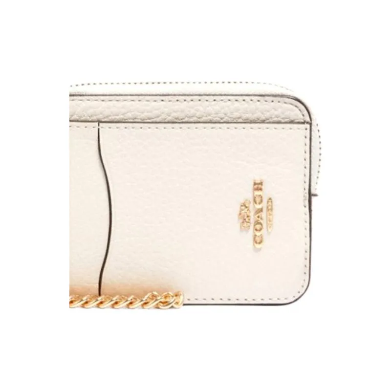 COACH Card Case Leather Coin Purse Card Holder, Wallet Women's Chalk White-6