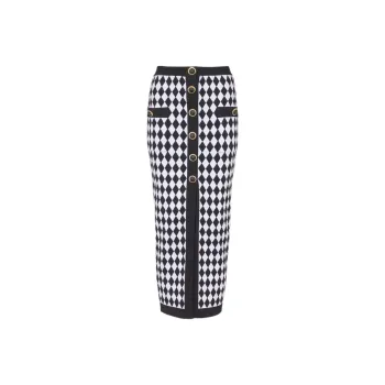 BALMAIN Diamond intarsia Knitted Midi Skirt