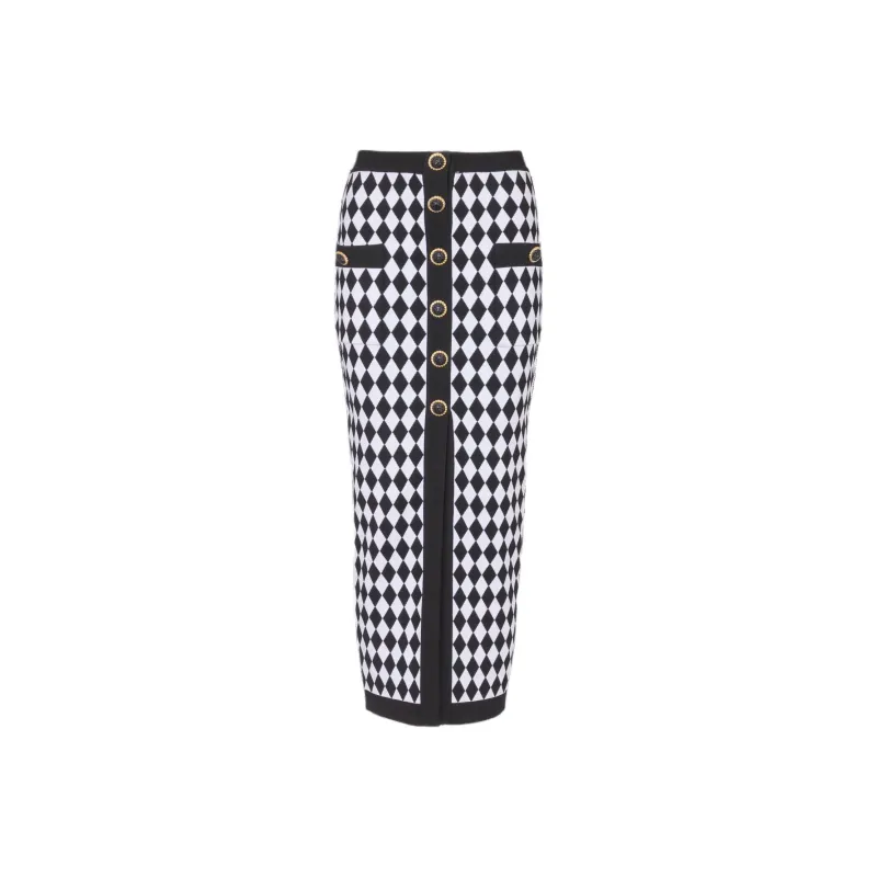 BALMAIN Diamond intarsia Knitted Midi Skirt-0