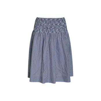 Little Pull Casual Long Skirts Women's Blue White Stripes