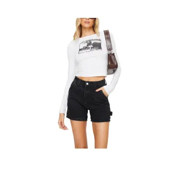 PRINCESS POLLY LOU CARPENTER DENIM SHORTS Denim Shorts Women's WASHED BLACK/Washed Black