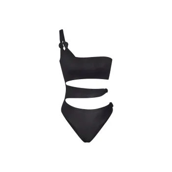 SKIMS LIQUID SHINE SWIM KNOTTED ONE SHOULDER MONOKINI One-piece Swimsuit Women's ONYX/Onyx