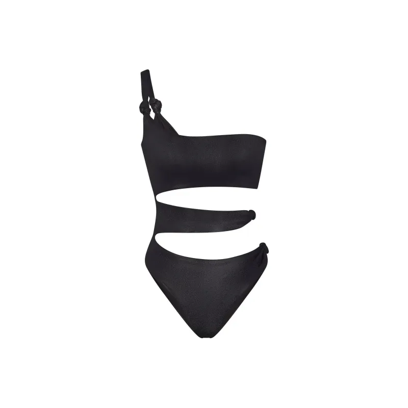 SKIMS LIQUID SHINE SWIM KNOTTED ONE SHOULDER MONOKINI One-piece Swimsuit Women's ONYX/Onyx-0