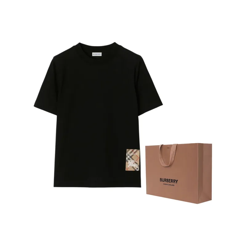 Burberry Checked Patch Crewneck T Shirt-5