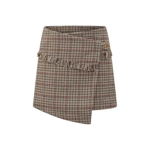 GANNI Checked Asymmetrical Wrap Mini Skirt