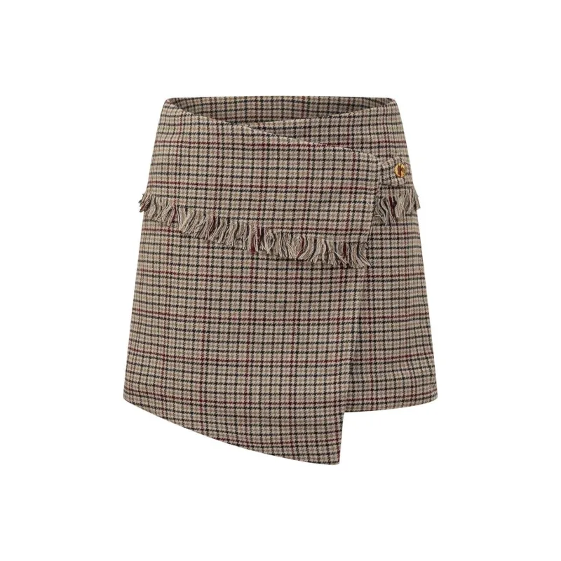 GANNI Checked Asymmetrical Wrap Mini Skirt-0