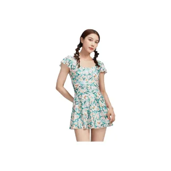 ZOKE One Piece Swimsuits Women's Ecru Green Floral