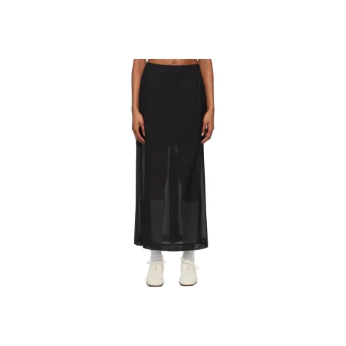 AMOMENTO SS24 Sheer Maxi Skirt Casual Long Skirts Women's Black