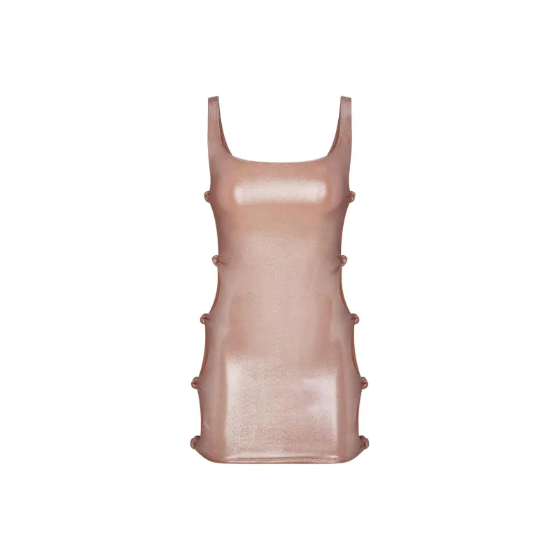 SKIMS LIQUID SHINE SWIM KNOTTED TANK DRESS One-piece Swimsuit Women's Cinnamon-0