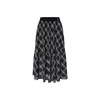 MOCO Casual Long Skirt Women's Black White Plaid
