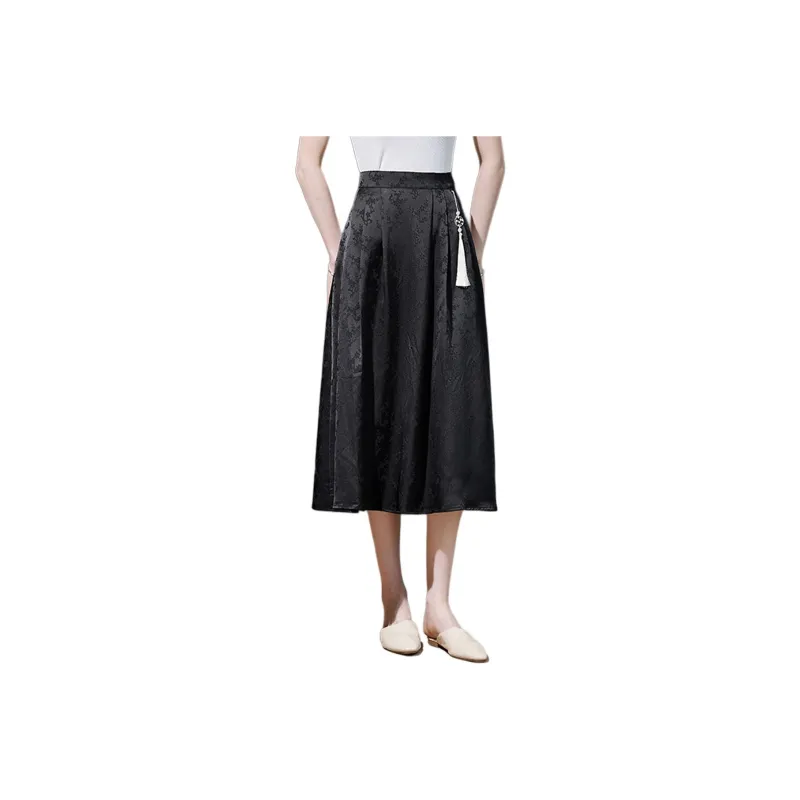 Hang Yi Court Casual Long Skirts Women's Black-0