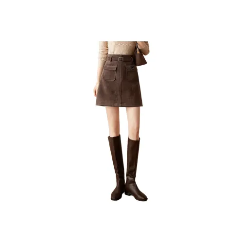Mo Han Yi Mei Casual Short Skirts Women's Coffee