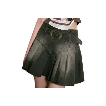 ELF SACK Denim Short Skirts Women's Washed Denim Gray