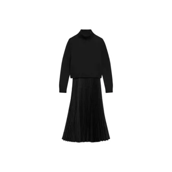 THEORY Stretch Pleated Combo Dress
