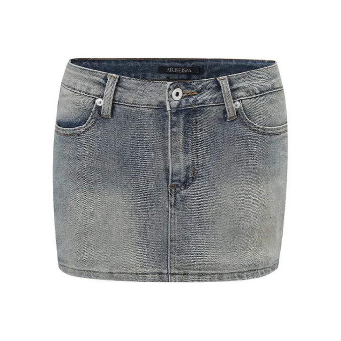 Ariseism Denim Short Skirts Women's Washed Blue-0