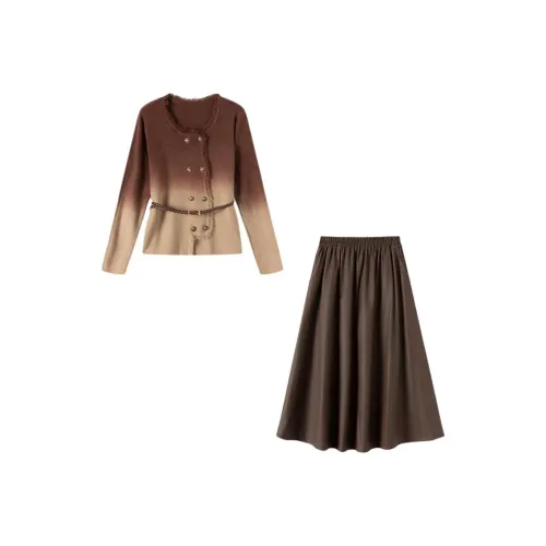 AOZHIGUODEQIMIAOSHUSHI Skirt Set Women's Brown