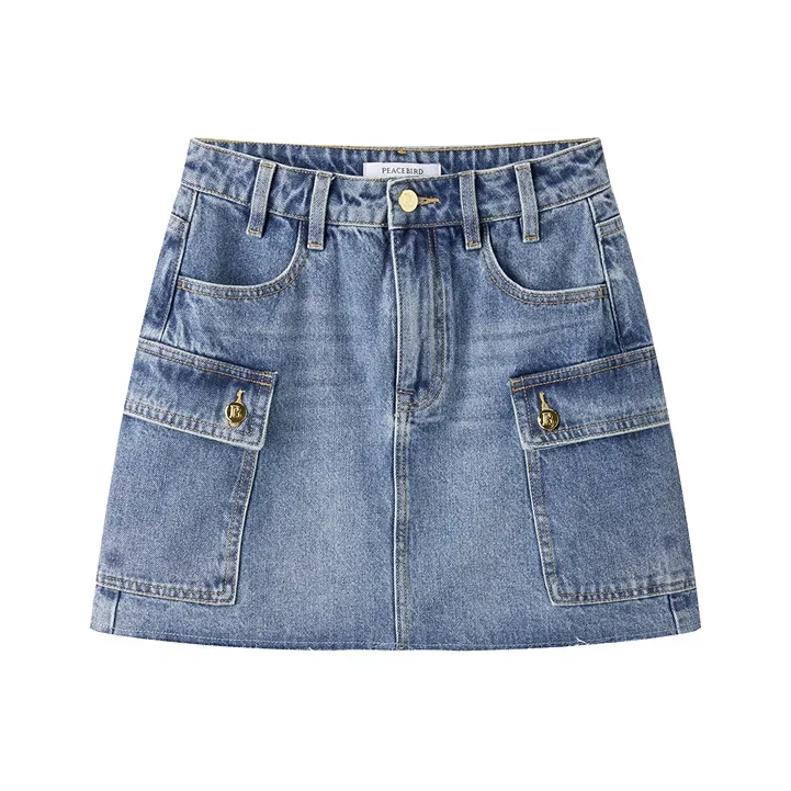 PEACEBIRD Denim Short Skirts Women's Denim Blue-0