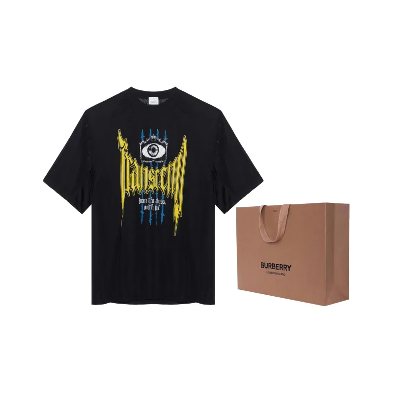 Burberry Slogan Print Perforated T Shirt-2