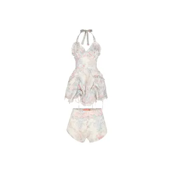Selkie Collection SS24 Skirt Set Women's Light Apricot Base With Dazzling Macaron Print