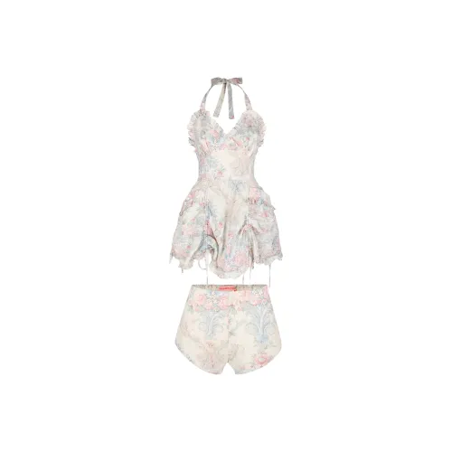 Selkie Collection SS24 Skirt Set Women's Light Apricot Base With Dazzling Macaron Print