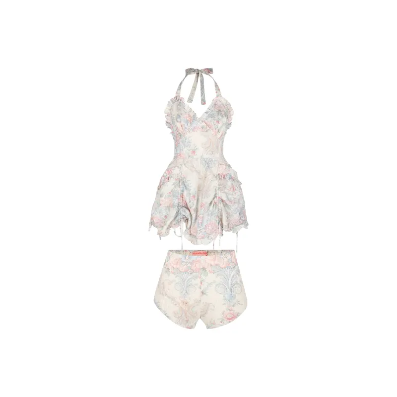 Selkie Collection SS24 Skirt Set Women's Light Apricot Base With Dazzling Macaron Print-0