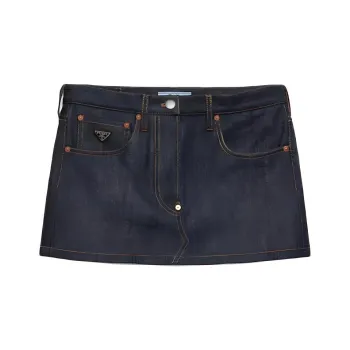 PRADA Logo-Patch Denim Mini Skirt