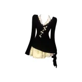 Two-Piece Set (Black Cover-Up+Apricot Dress)