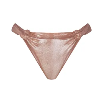 SKIMS LIQUID SHINE SWIM KNOTTED CHEEKY TANGA BOTTOM Swimming Shorts Women's Cinnamon