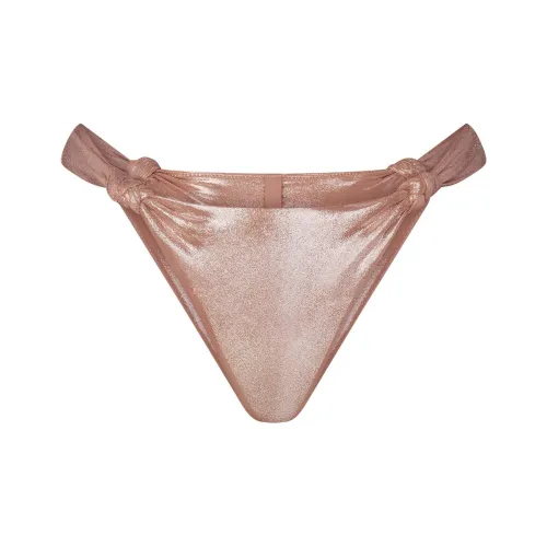SKIMS LIQUID SHINE SWIM KNOTTED CHEEKY TANGA BOTTOM Swimming Shorts Women's Cinnamon