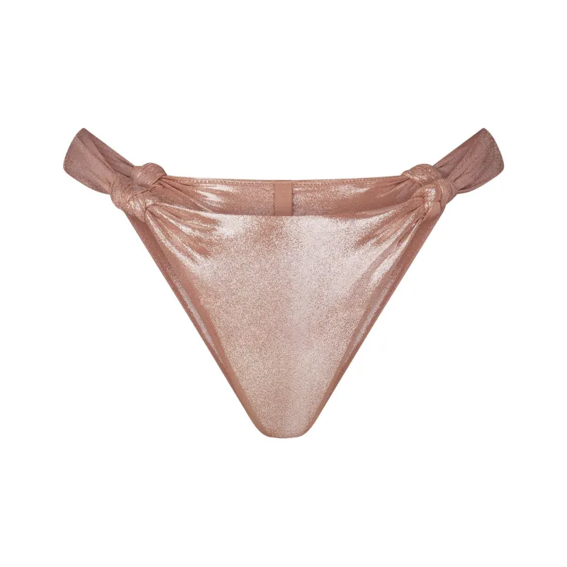 SKIMS LIQUID SHINE SWIM KNOTTED CHEEKY TANGA BOTTOM Swimming Shorts Women's Cinnamon-0