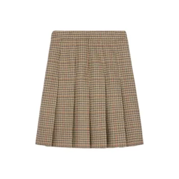 CELINE Pleated Skirt In Houndstooth Wool