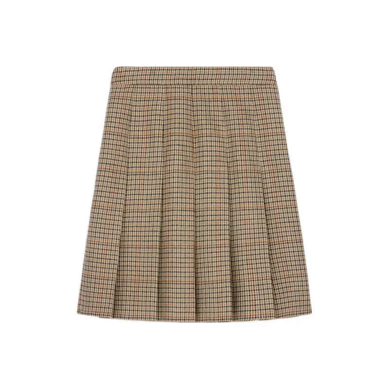 CELINE Pleated Skirt In Houndstooth Wool-0