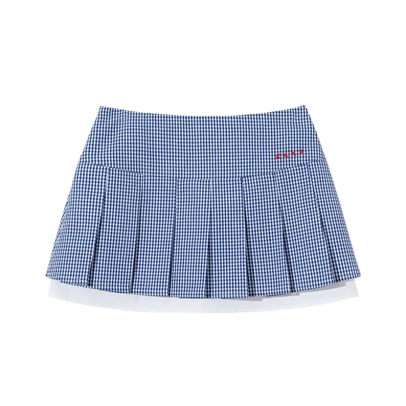 Ouyang Casual Short Skirts Women's Blue White Plaid-0