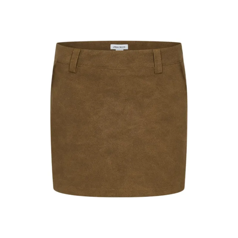 URBAN REVIVO Casual Short Skirts Women's Coffee Brown-0