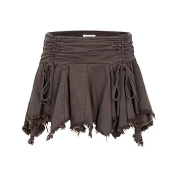 URBAN REVIVO Boho Style Casual Short Skirts Women's Dark Red Brown