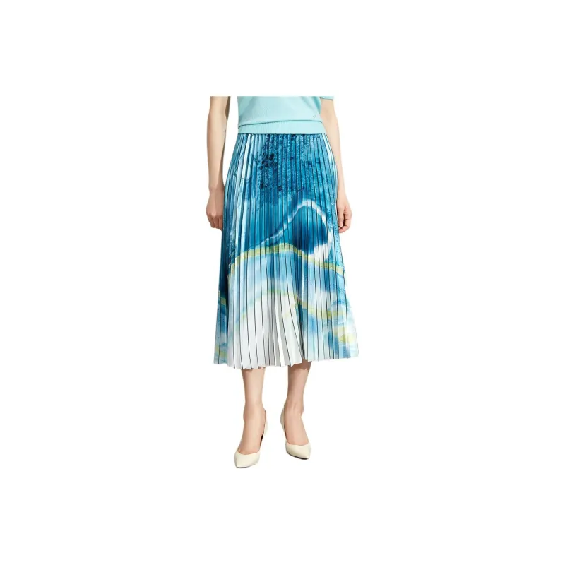 BBLLUUEE Casual Long Skirt Women's Aqua Blue-0
