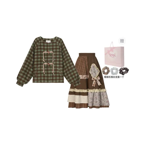 SNBL N ONE Skirt Set Womens Black White Women's Coat+Skirt