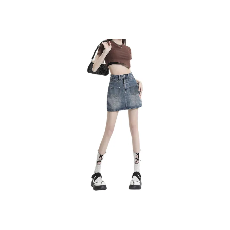 Weixi Denim Short Skirts Women's Blue-0