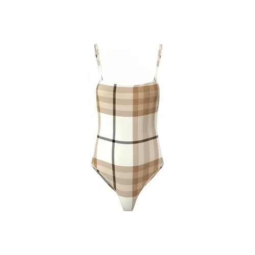 Burberry Check Print Swimsuit 'Frosted White/Beige'