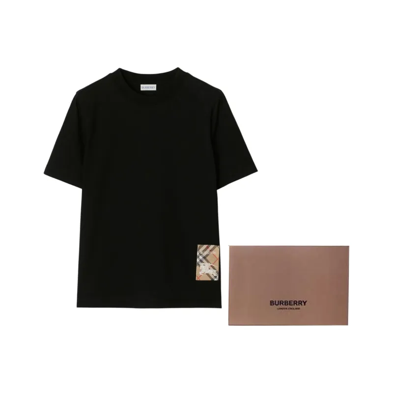 Burberry Checked Patch Crewneck T Shirt-6