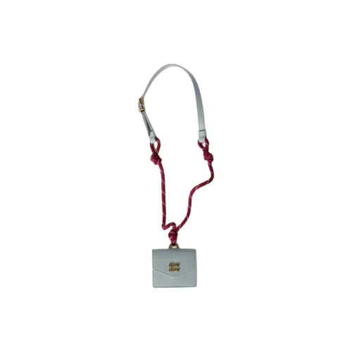 MIU MIU Leather Earphone Case Women's Light Blue & Burgundy