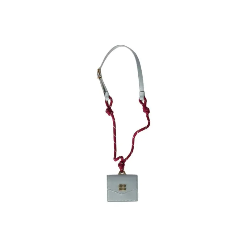 MIU MIU Leather Earphone Case Women's Light Blue & Burgundy-0