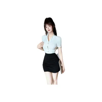 DGMZ Uniforms Women's White Shirt Black Dress Clothing Set