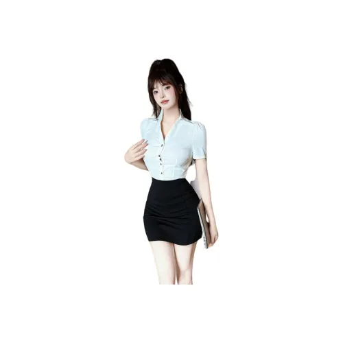 DGMZ Uniforms Women's White Shirt Black Dress Clothing Set