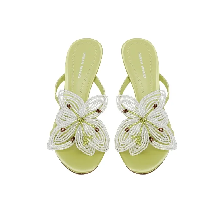 URBAN REVIVO Slide Slippers Women's Green-2