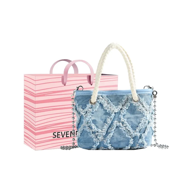 SEVENMOONS Fabric One Shoulder Handbag Women's White/Blue/Pink-2