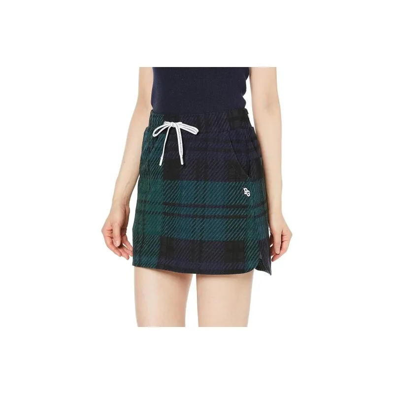 PEARLY GATES Logo tape Plaid Knitted Skirt-0