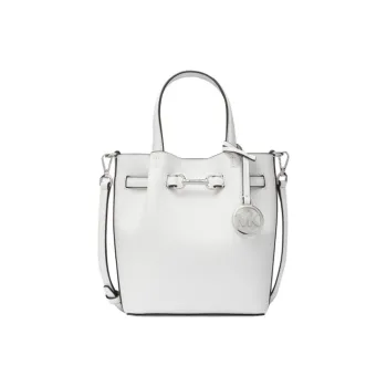 MICHAEL KORS Split Cow Leather Bucket Bag, One Shoulder Handbag Small Size Women's White
