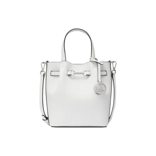MICHAEL KORS Split Cow Leather Bucket Bag, One Shoulder Handbag Small Size Women's White
